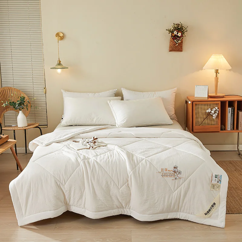 

King Comforter Spring 100% Fill Thin Embroidery Quilt High Breathable Queen Friendly Size End Double Cotton Skin Summer Blanket