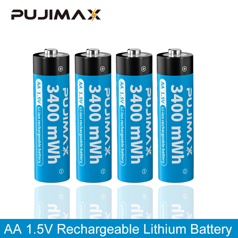 

Литий-ионный аккумулятор PUJIMAX 4 шт. AA 1,5 в МВтч со светодиодным индикатором для микрофона, перезаряжаемый литий-ионный аккумулятор, безопасны...