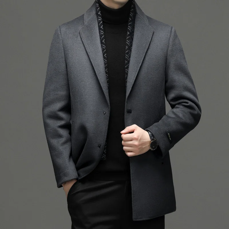 

double-sided Middle aged new cashmere men's suit collar thickened Korean winter down liner woolen coat