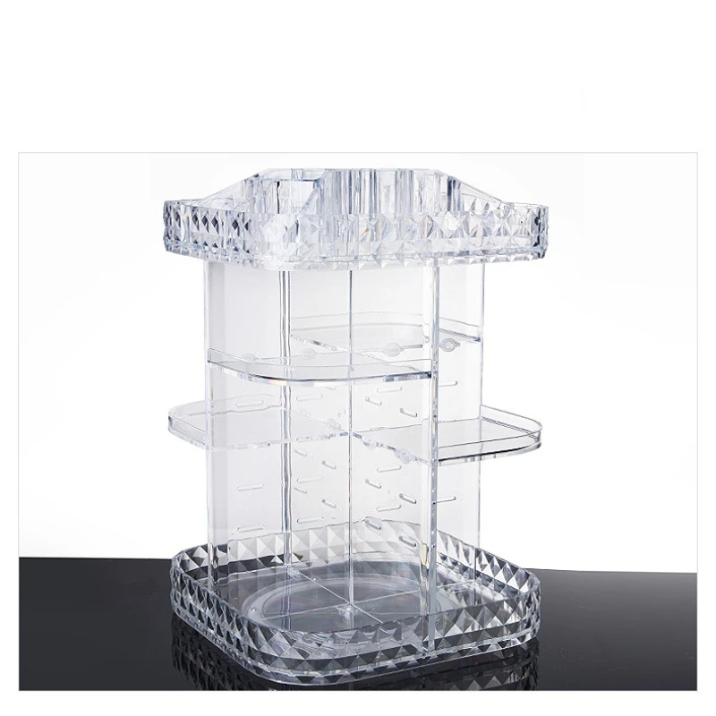 Acrylic Jewelry Storage Box Square Transparent Diamond Pattern Rotary Table Top Arrangement Large Capacity Storage Box