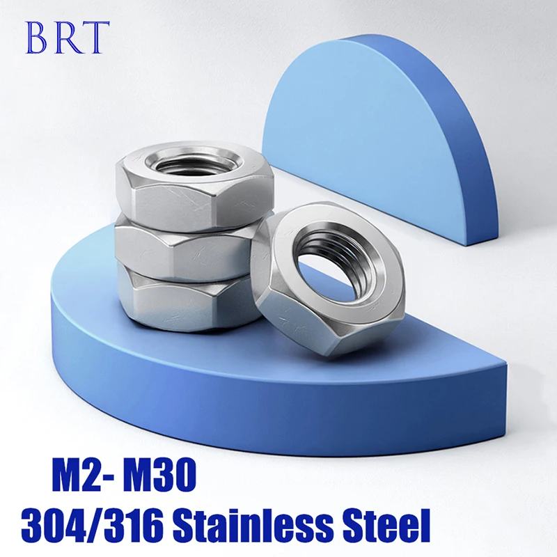 

1-55Pcs Hexagon Thin Nut 304/316 Stainless Steel M2-M30 Coarse Threaded Hex Nut For Screw And Bolts Fastener