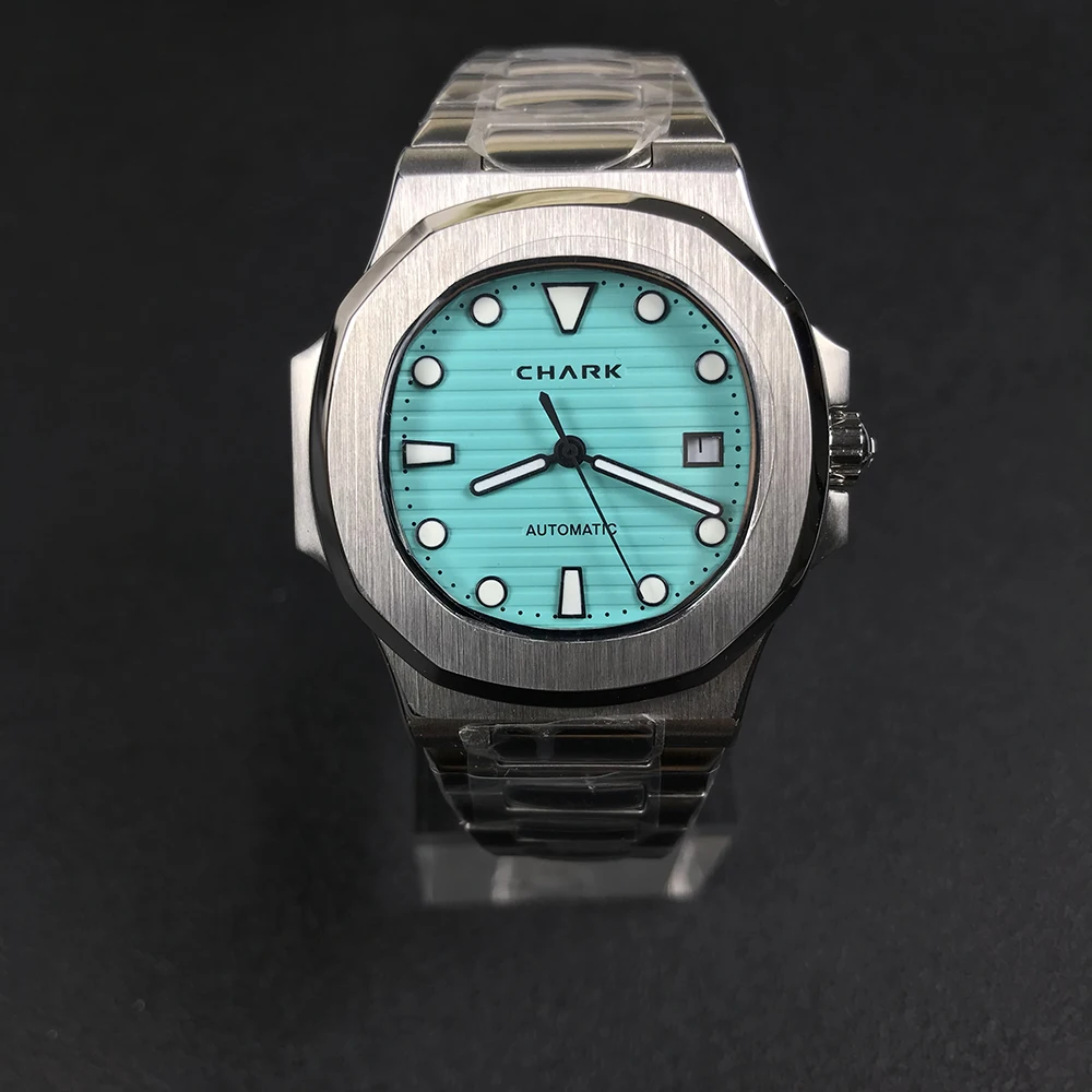 

CHARK Top Brand Mens Watch Silver Case Sky Blue Dial Sapphire Crystal Waterproof Autoamtic Mechanical Movement Male Wristwatches