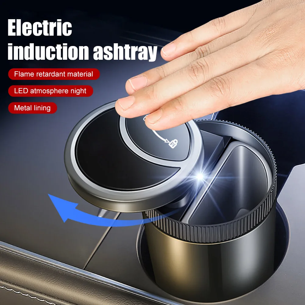 

Car Smart Ashtray Automatic Opening and Closing with LED Light Infrared Sensor Metal Smokeless Ashtray with Lid Sealing Ring