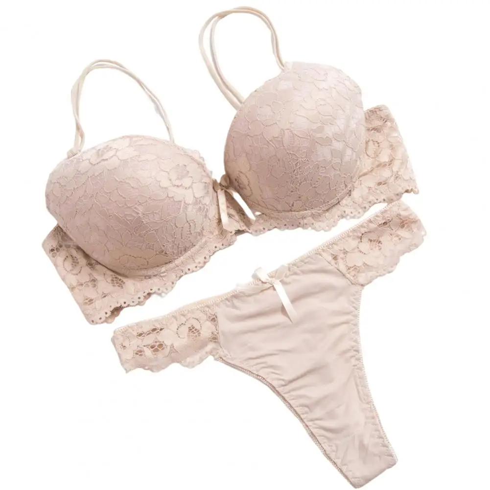

Women Underwear Set Solid Color Removable Shoulder Strap Rear Double Row Buckle Large Size Women Sexy Lace Bra And Panty Set
