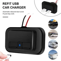 new car charger dual usb socket 12v24v 4 8a charging outlet flat type modified car for motorcycle camper truck atv boat car rv
