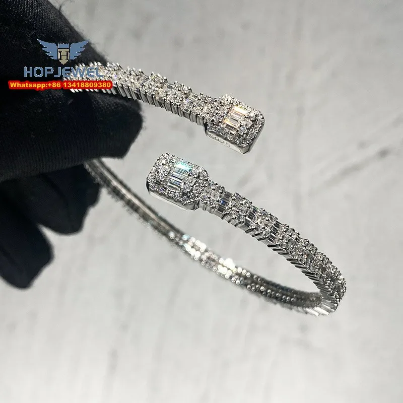 JEWE Custom Baguette Bangle Bracelet Hip Hop Iced Out 925 Sterling Silver Moissanite Diamonds Pass Diamond Test Women Jewelry