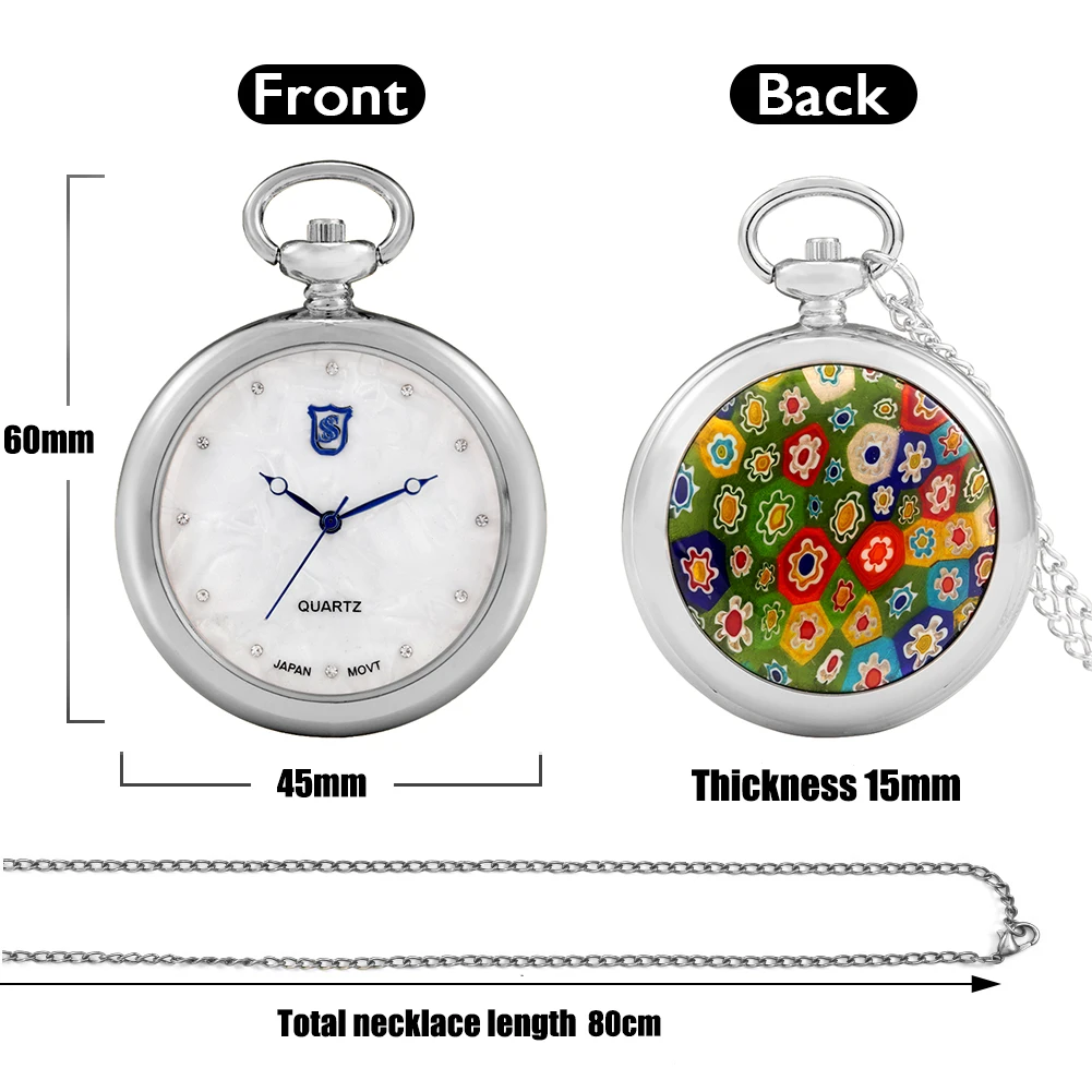 Luxury Smooth Silver Pendant Big Pocket Watch Japanese Quartz Movement Analog Clock Men Women Fashion Necklace Chain Unisex Gift