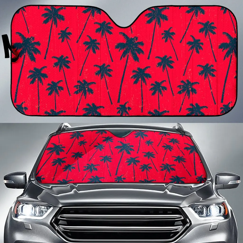 

Black Red Palm Tree Pattern Print Car Sun Shade