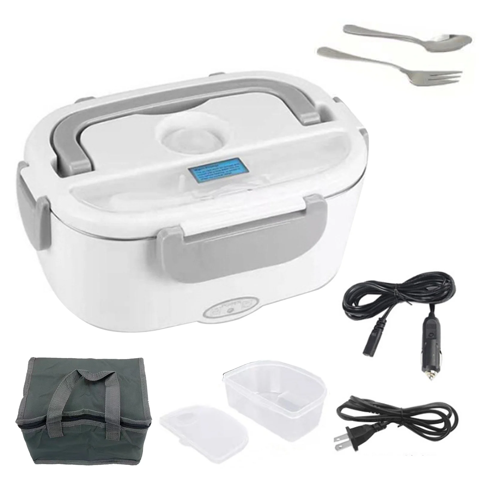 

1L 220V 12V 24V 40W Portable Tableware Electric Lunch Box Thermal Bag Fork Spoon Car Truck Home Work Leak Proof Food Heater