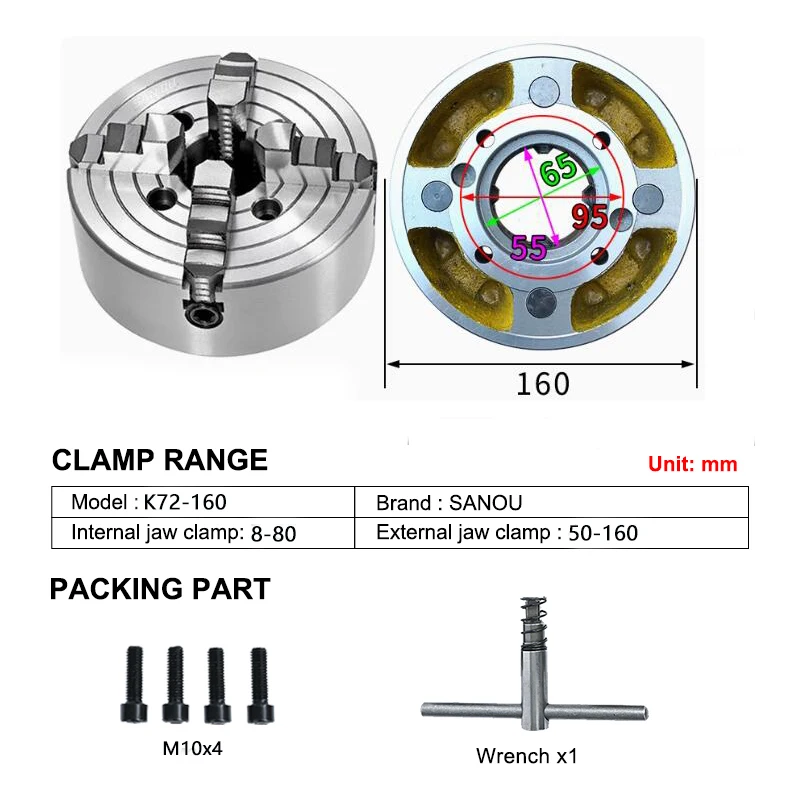 

Прокруточный патрон SANOU K72-160 4-кулачковый