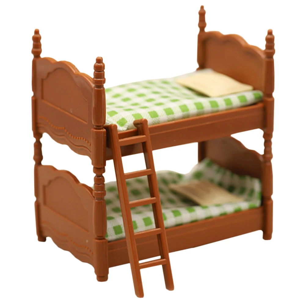 

Mini Furniture Dollhouse Double Bed Decorative Props Wardrobe Model Bunk Miniature Bookcase Child 1:12