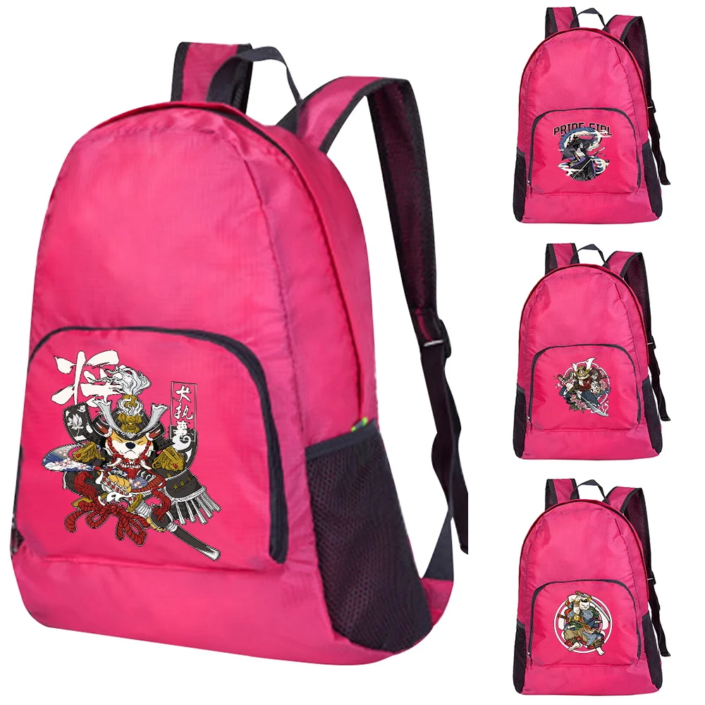 Light Folding Backpack Women Foldable Ultralight Outdoor Folding Samurai Print Travel Camping Daypack Sports Organizer Bag Gift