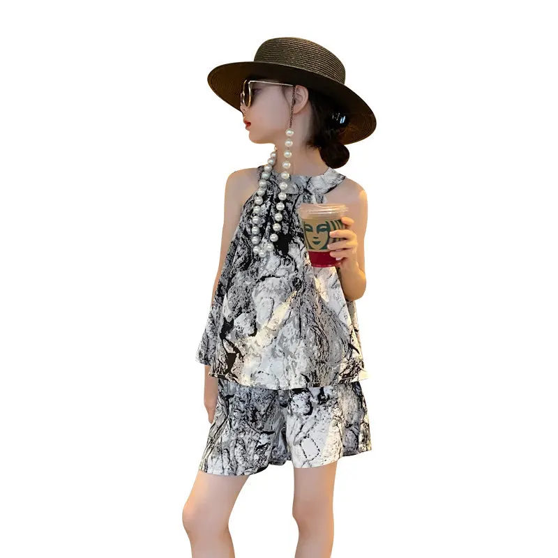 

Korean Summer Cool Clothing Sets for Girls Fashion Print Vest Top + Shorts Children's Clothes Outfits 4 6 7 8 9 10 11 12 14Years