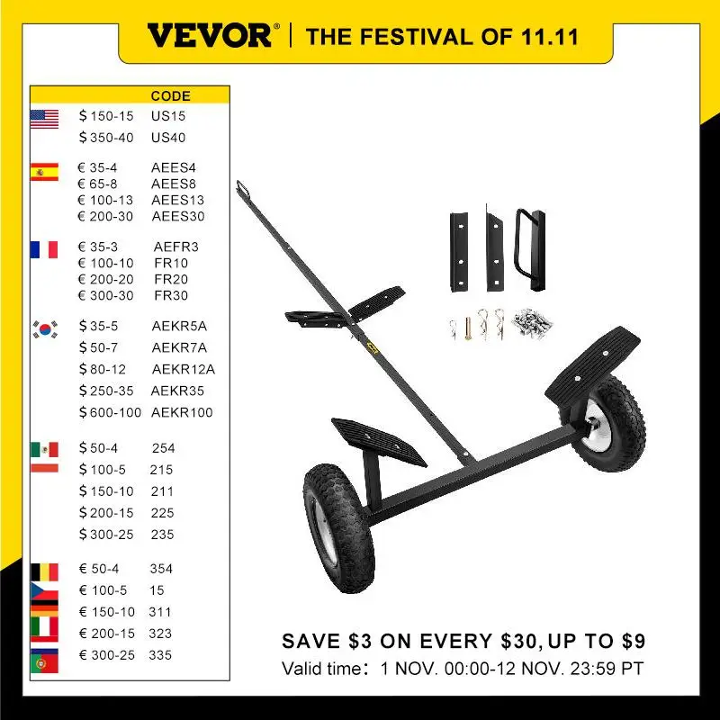 

VEVOR каяк, каноэ, лодка, перевозчик, тележка, долговечная фототележка, 360 фунтов, грузоподъемность прицепа, регулируемая длина