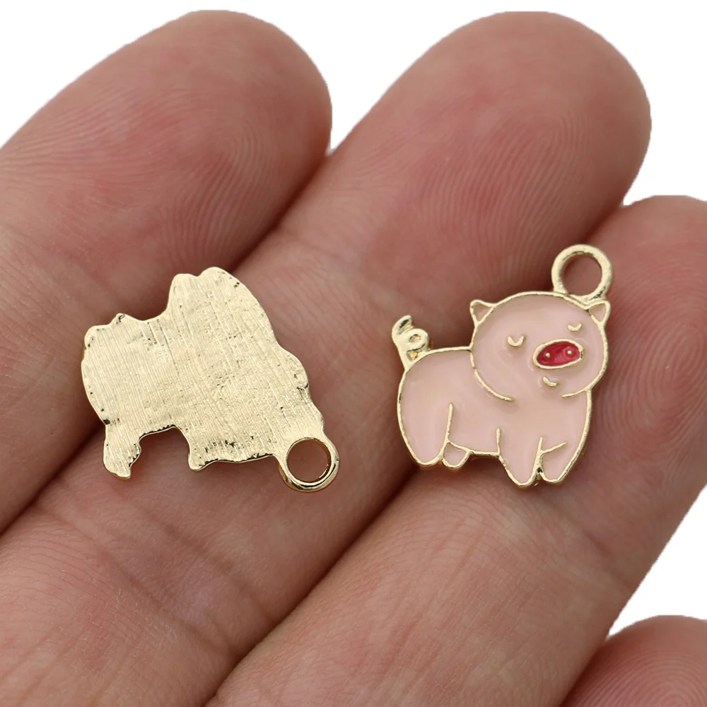 10 шт. Серебряная розовая эмалированная свинья Очаровательная подвеска