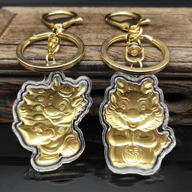 

1Pc cartoon Zodiac Dragon Ingots Keychain Happy New Year Cute Trend School Bag Car Key Pendant Couple New Trinket Gift Keyrings