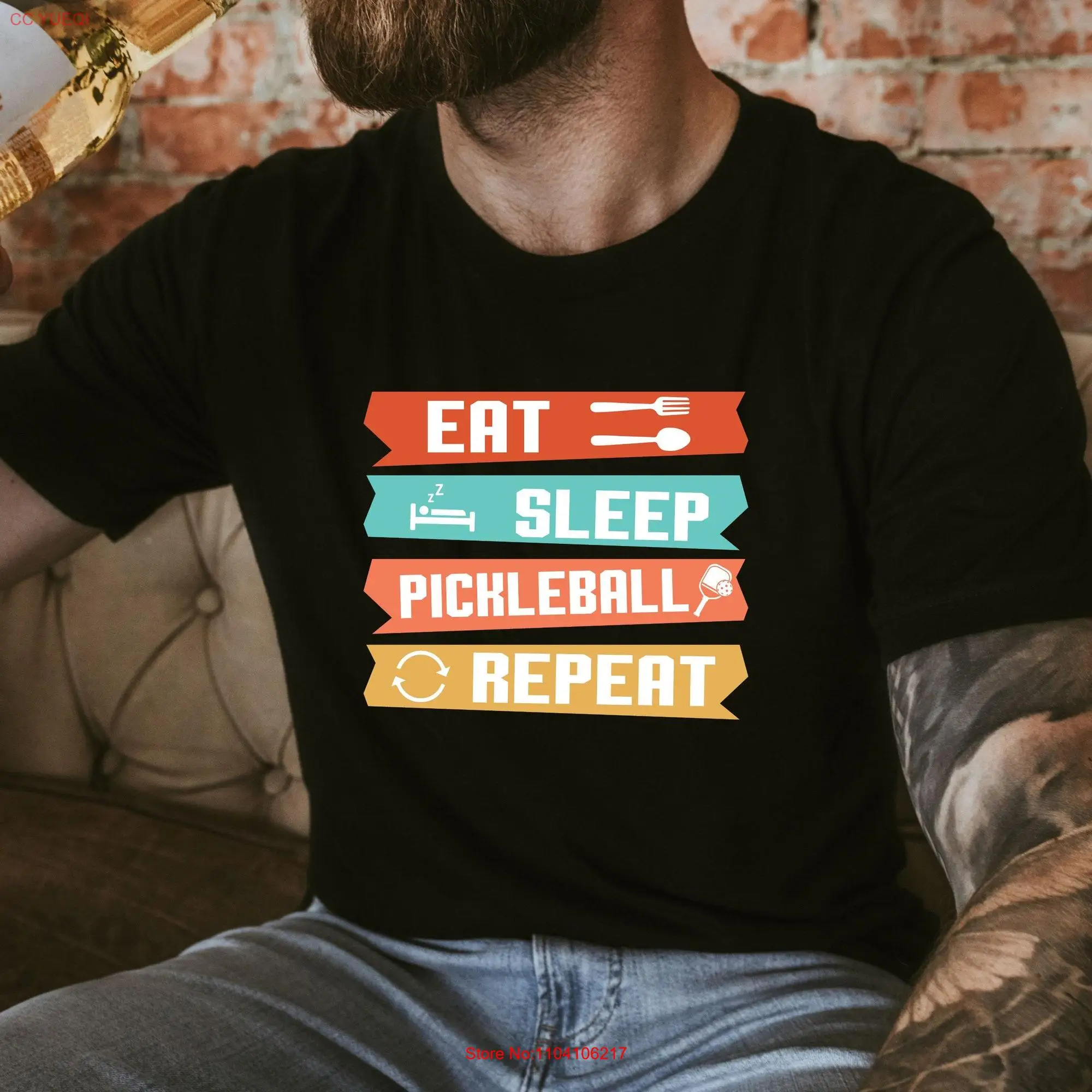 Футболка с надписью Eat Sleep Pickleball RepeaT подарок отцу на День отца забавные весла