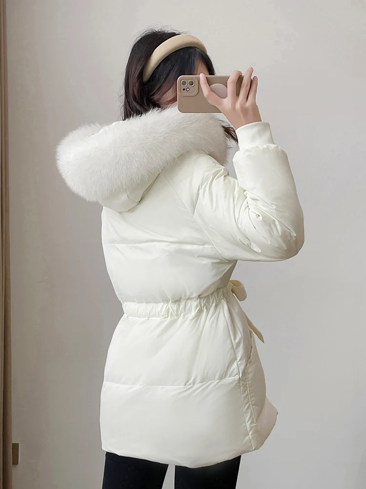 Зимние женские парки 90% белый пуховик на утином пуху большой воротник из