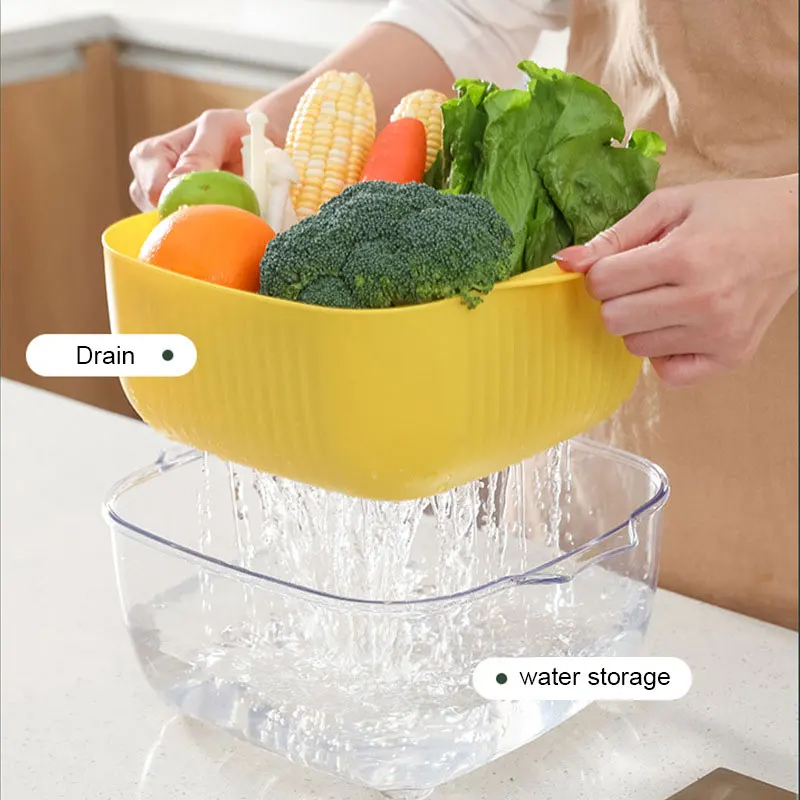 

Double-layer Fruit Vegetable Cleaning Basin Creative Draining Colander Storage Basket Home Kitchen Tools Gadget Accessories