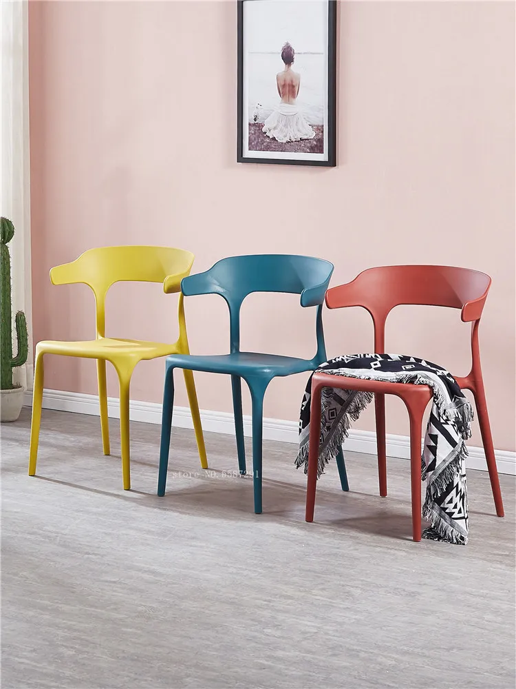 

Plastic Chair Simple Dining Chairs for Home Furniture Horn Backrest Nordic Modern ArmChair Waiting Restaurant Adult Dining Chair