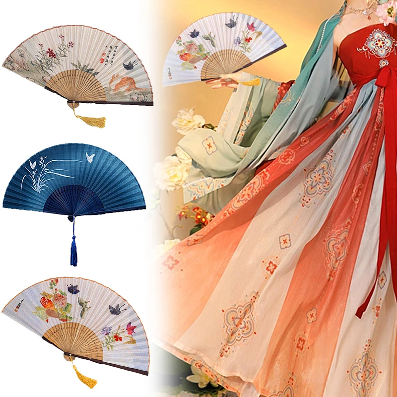 

Chinese Style Folding Fan Vintage Hand-painted Flower Fold Hand Held Fan Wedding Party Dance Prop Hand Fan Craft Gift Home Decor
