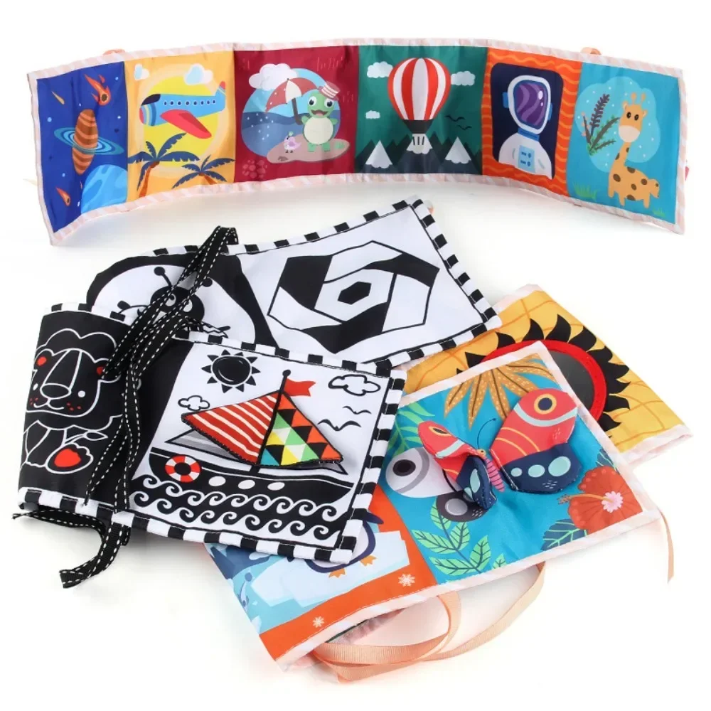 

0-12 Months Baby Toys Sensory Cloth Book High Contrast Newborn Crib Toys Black and White Animal Cloth Books Montessori Baby Book