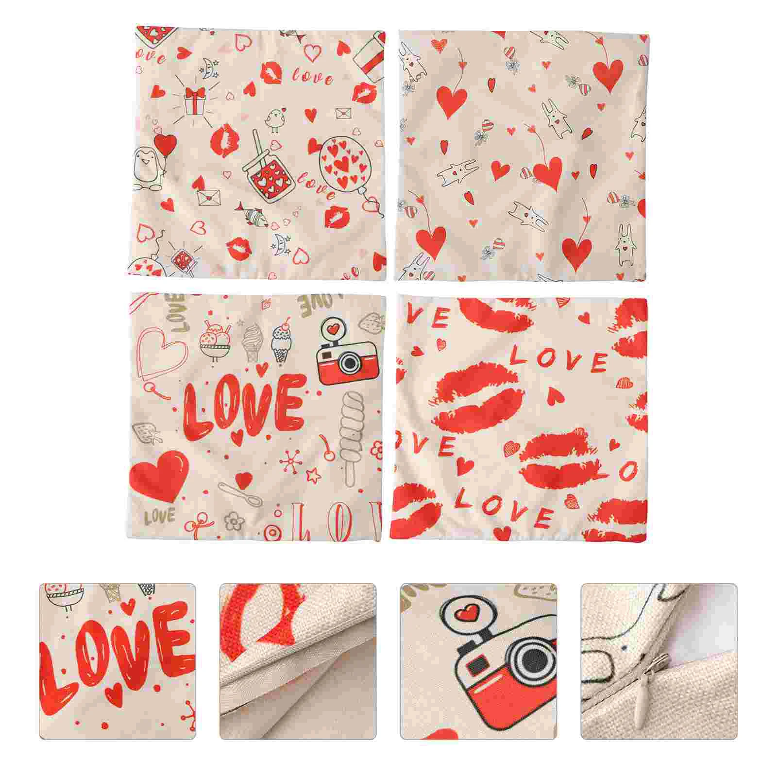 

4Pcs Pillow Cover Valentine Style Cushion Cover Pillowcase Pillow Case