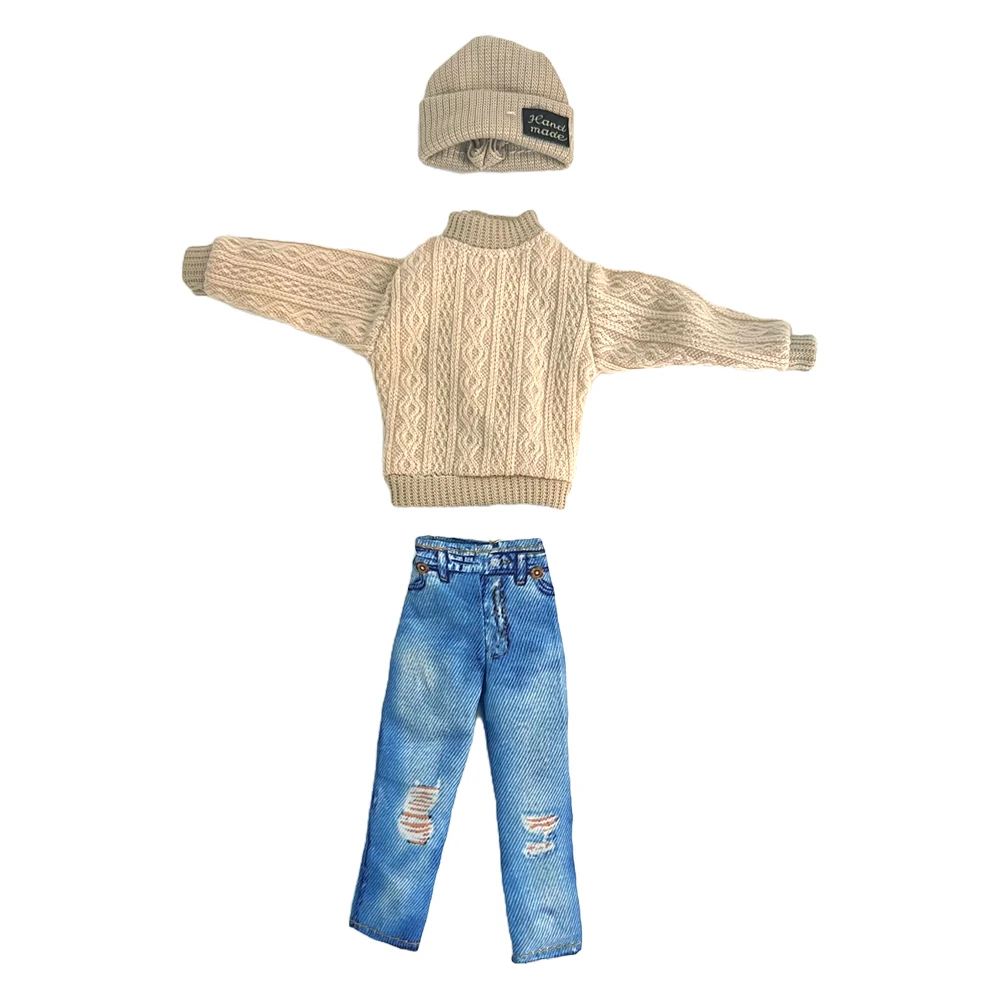 NK 1 Set Children's changing doll new knitting fried dough twist sweater+casual hat+imitation hole pants For Barbie Doll 1/6 Toy - купить