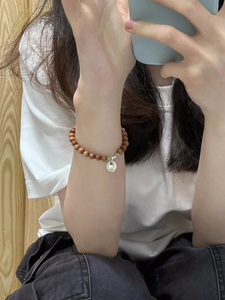 Браслет из стерлингового серебра 925 пробы с пряжкой мира сандалового дерева