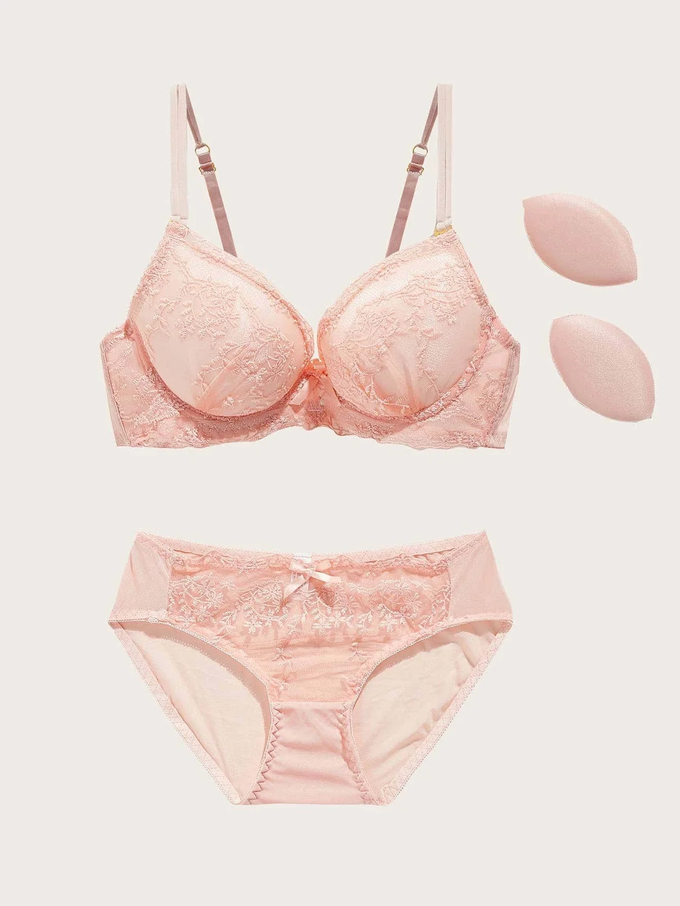 

Floral Embroidered Mesh Push Up Lingerie Set