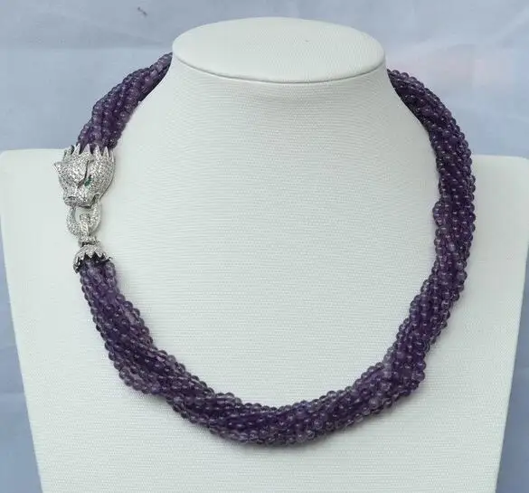 Новый, 8strds, 45 см, аметист, натуральное колье, Круглый-циркон fermoir