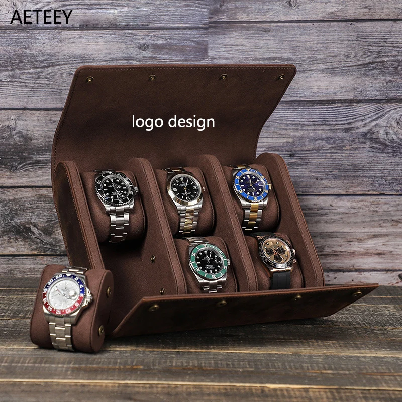 

Кожаная сумка для из искусственной кожи часов, Классическая, с защитой от царапин, 6 отделений, с гравировкой логотипа