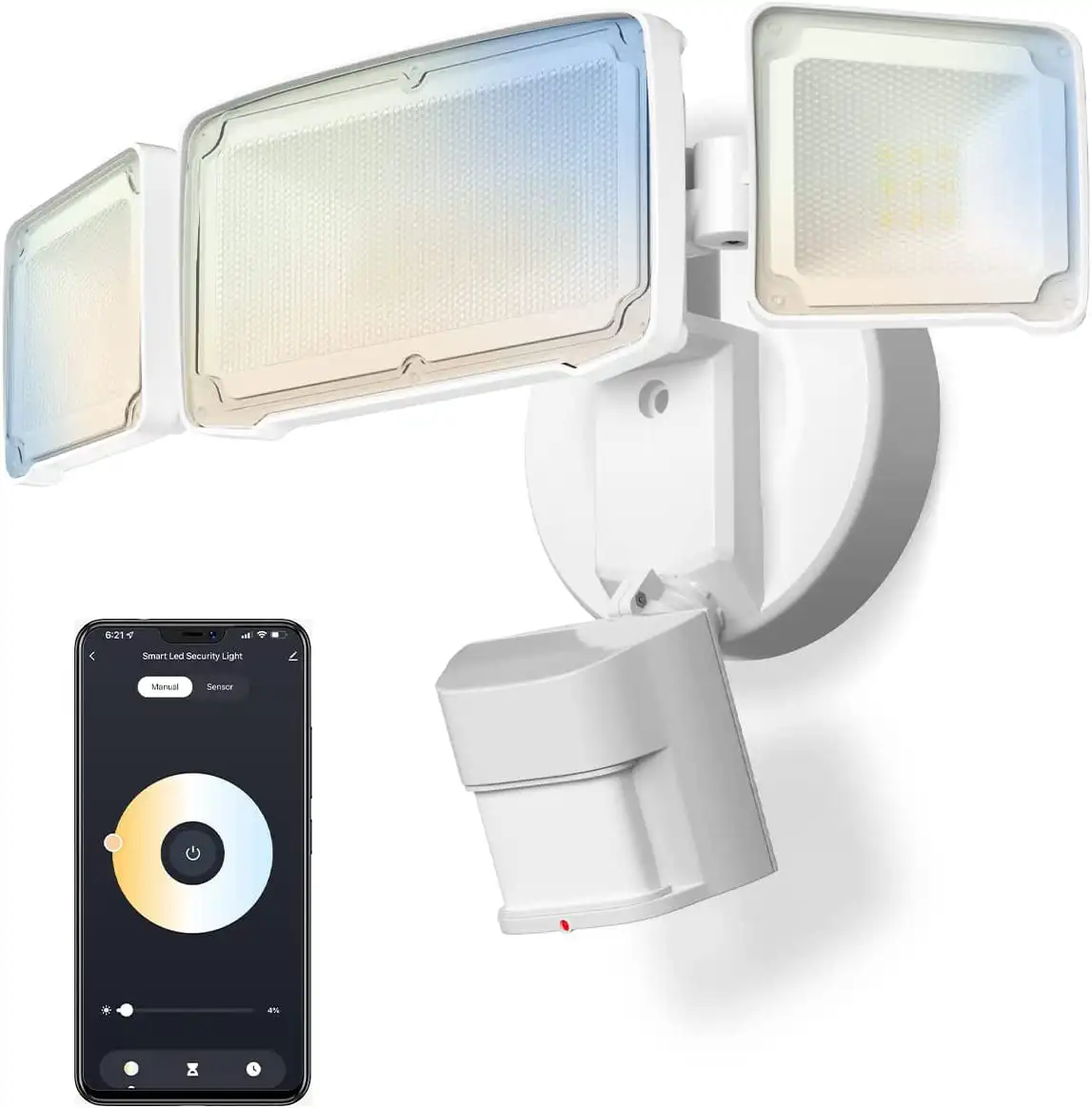 

HMTX 40W Smart Led Security Light with Motion Sensor, Work with Alexa/Google Home, 4000LM, 2700-6500K, IP65 Waterproof, App Cont
