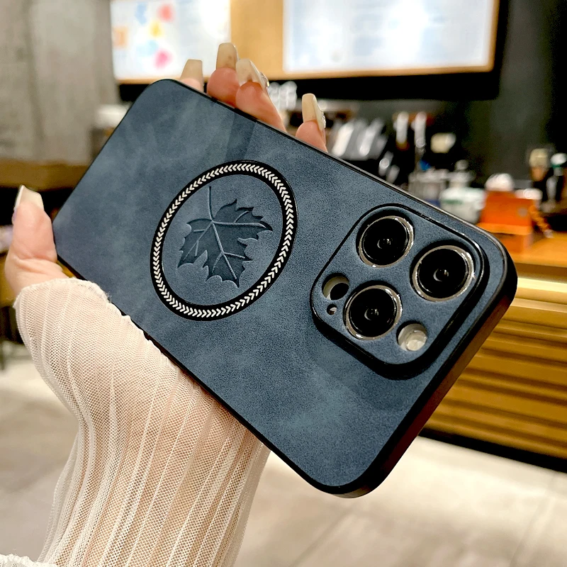 Кожаный чехол в стиле ретро с кленовым листом для iPhone 16 15 14 13 12 11 Pro Max Plus iPhone15 iPhone14