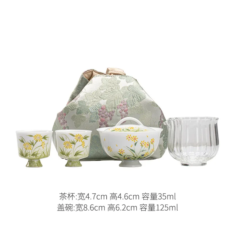 

Подглазурный ручной чайный сервиз с изображением ромашки