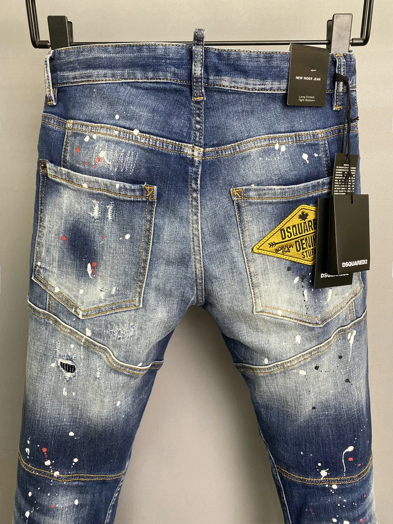 New Men's Dsquared2 Buttons Jeans Ripped For Male Skinny  Pants Men's Denim Trousers Top Quality Slim Jeans A507