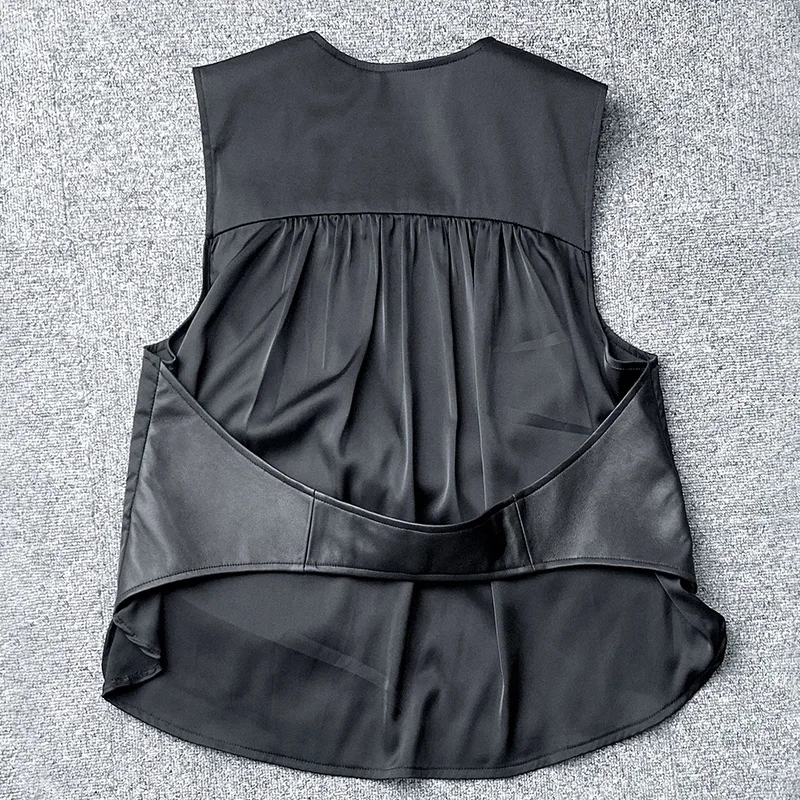 Женский кожаный жилет на одной пуговице Свободный из овечьей кожи без рукавов