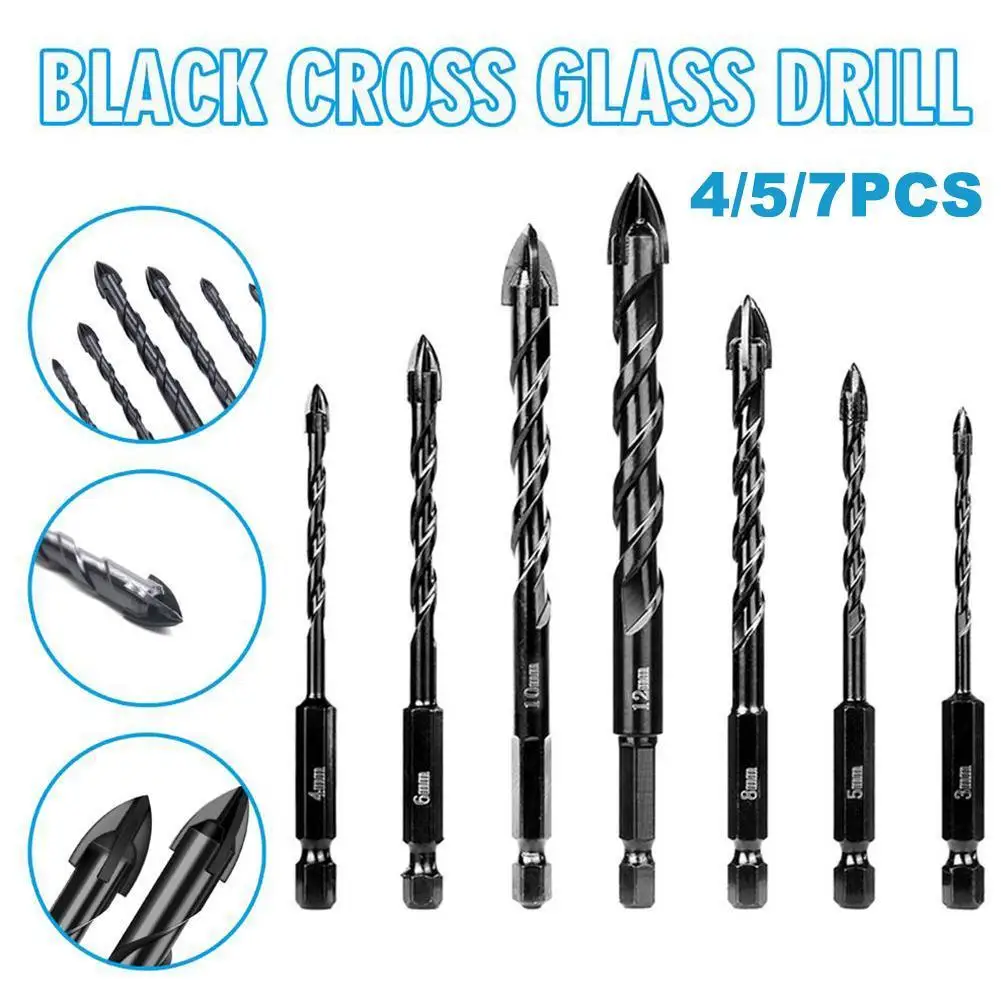 Drilling Tool Cross Alloy Drill Bits Hole Opening Cross Tile Bit Set Hex Glass Ceramic Concrete Drill Hard Hole Opener Triangle