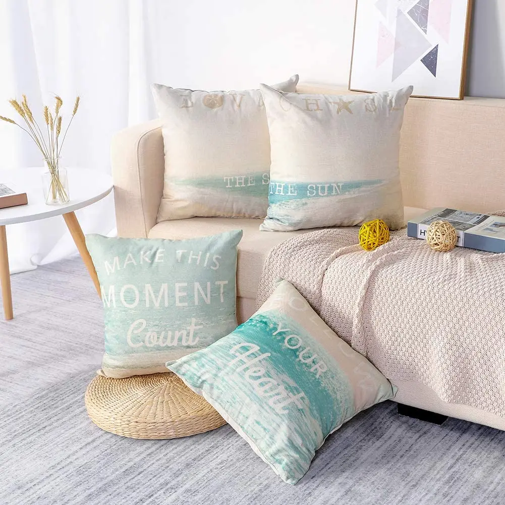 

Beach Sea View Cushion Cover, Linen Pillowcase Upholstery for Living Room Sofa Bedroom Car, Home Decor, 40x40 45x45 50x50 60x60