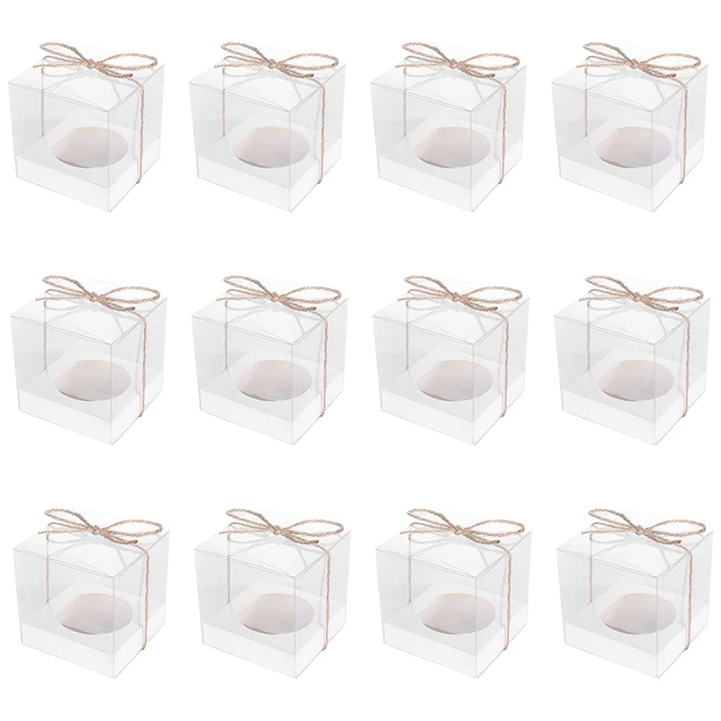 

Transparent Cupcake Packaging Box PVC Cake Box With Hemp Rope, 12 Pcs Cup Cake Box