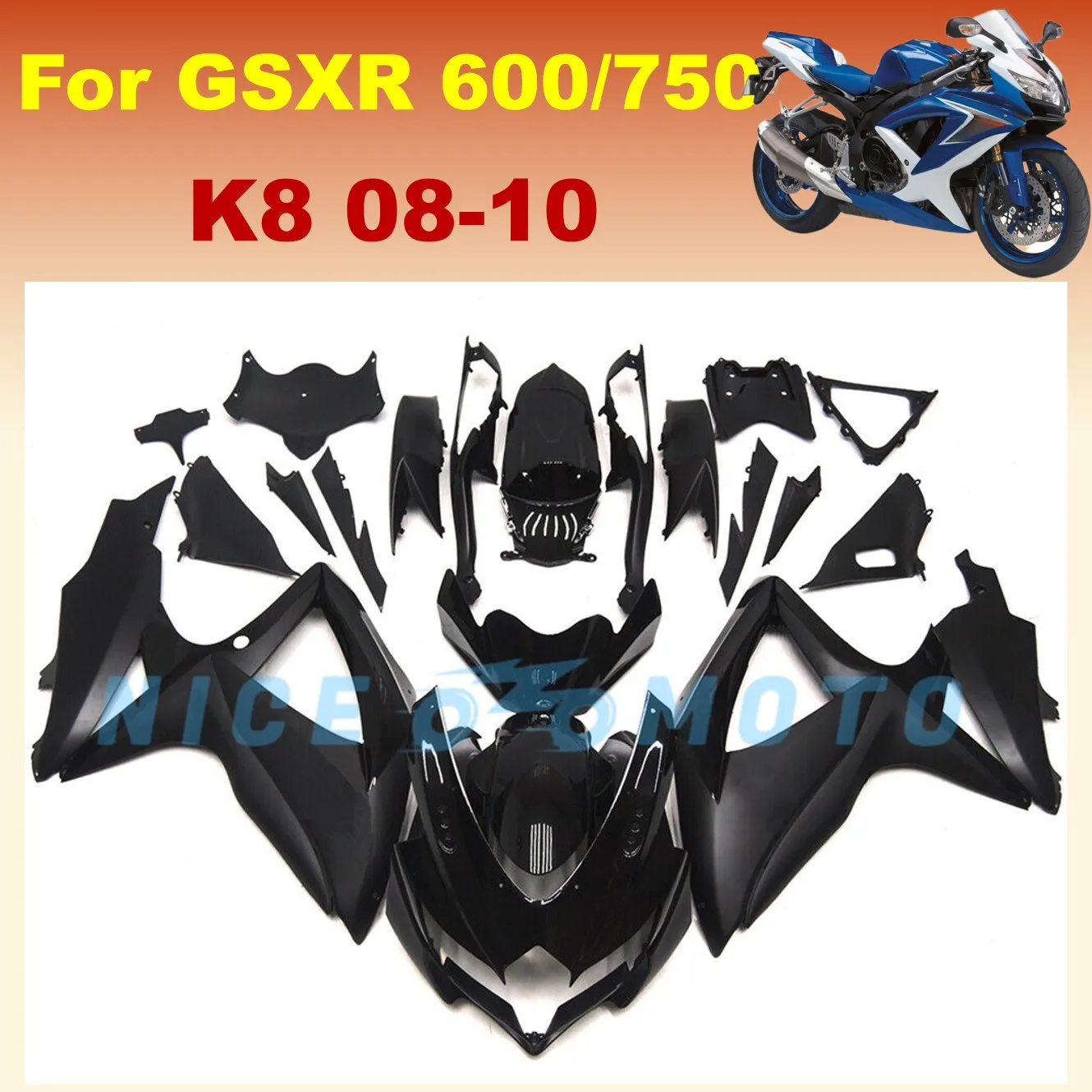 Аксессуары для мотоциклов комплект обтекателей SUZUKI GSXR600 750 2008 2009 2010 черный GSXR750 08 09