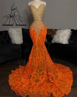 orange sweetheart long prom dress for black girls 2022 appliques graduation dresses sequined celebrity gown african robe de soir