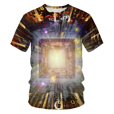 Новая футболка с 3D электронным чипом, компьютерный процессор с принтом, модная повседневная футболка с коротким рукавом для мужчин и женщин, уличная одежда в стиле Харадзюку, футболка большого размера