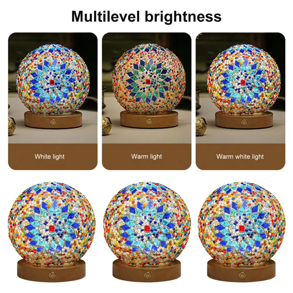 

Glass Lamp Useful Decorative Wide Applications Bohemian Style Night Light Living Room Supply Table Lamp Night Light