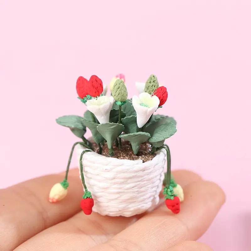 

New 1:12 Dollhouse Miniature Strawberry Potted Plant Tree Potted Miniature Green Mini Tree Potted Plant Doll House Decor