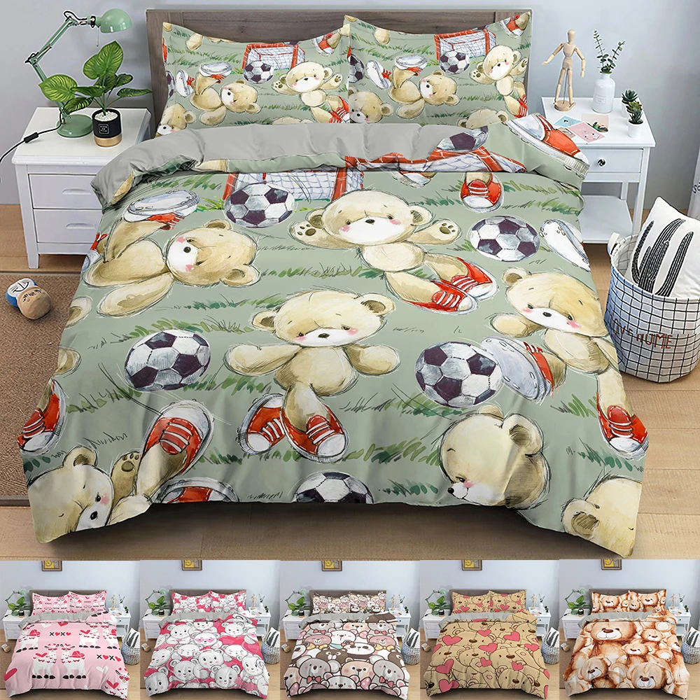 

Пододеяльник с рисунком животных, пододеяльник с милым медведем, пододеяльник для девочек, спальни, Комплект постельного белья с двумя коро...