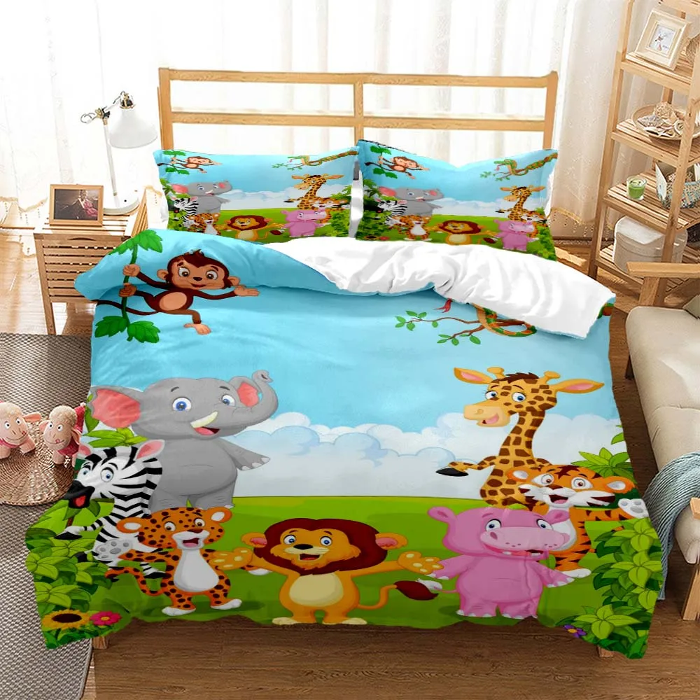 

Милые Мультяшные постельные принадлежности с принтом животных джунглей для детей королевский комплект постельного белья индивидуальный Королевский размер комплект мягкого и удобного постельного белья
