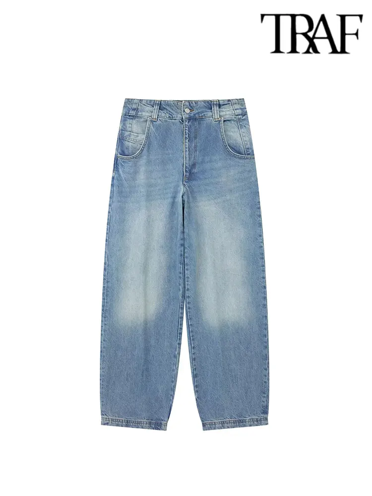 

TRAF Blue High Waist Straight Wide Leg Jeans Women Spring New Loose Dragging Trousers Long Pants Streetwear Y2K Jeans