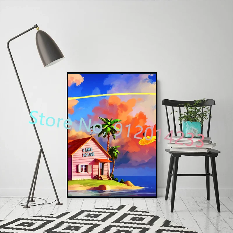 Аниме Драконий жемчуг Холст Картина Сон Гоку Каме дом пейзаж плакаты и принты