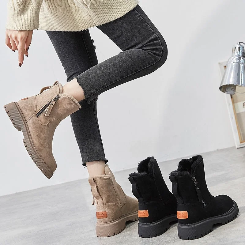 New Style Low Heels Women Fur Winter Snow Boots Warm Platform Shoes  Black Warm Boots  Women Shoes